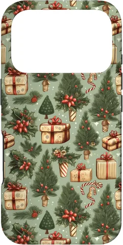 Vista 30 de Vintage Christmas Theme Holiday Trees, Presents, Teal, Bows Case for iPhone 17