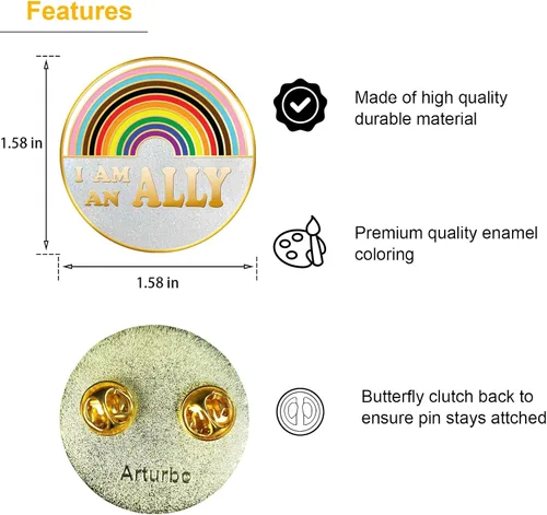 Vista 3 de Arturbo Bandera del Orgullo LGBTQ - Broches de solapa esmaltados de arco iris, insignias divertidas para ropa, bolsas, mochilas, sombreros