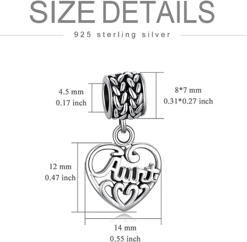 Vista 5 de SLIACETE Abalorios para pulseras de plata de ley 925 con forma de corazón y tía, regalos para mujer, Metal, Plata de ley