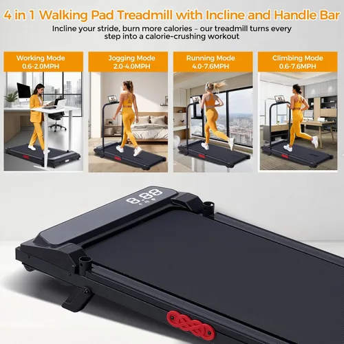 Vista 9 de KASSADIN Electric Walking Pad Treadmill with Handle Bar Incline for Home, Portable Walking Pad Treadmill with Handles for Home Small, 3.0HP Mini