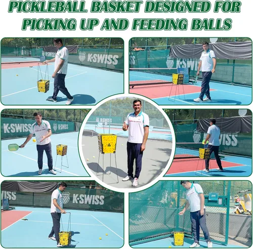 Vista 7 de Colector de tolva de pickleball con ruedas, capacidad de 40 bolas de pickleball, parte superior ligera de pickleball, herramienta de recolección