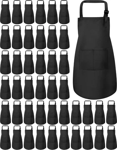 Vista 12 de Paquete de 30 delantales infantiles a granel con bolsillos para 30 unidades de color negro