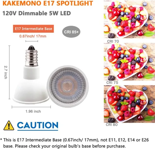 Vista 3 de KAKEMONO Foco LED E17 regulable de 40 W, reemplazo halógeno E17 tipo base intermedia 5W R14 reflector bombilla para escritorio de lectura, lámpara