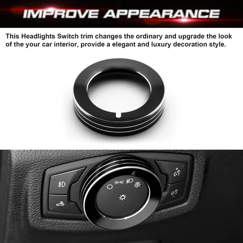 Vista 4 de x xotic tech Anillo de cubierta de botón para interruptor de luz antiniebla, compatible con Ford Mustang 2015-2023, F-150 2015-2020, accesorios Negro