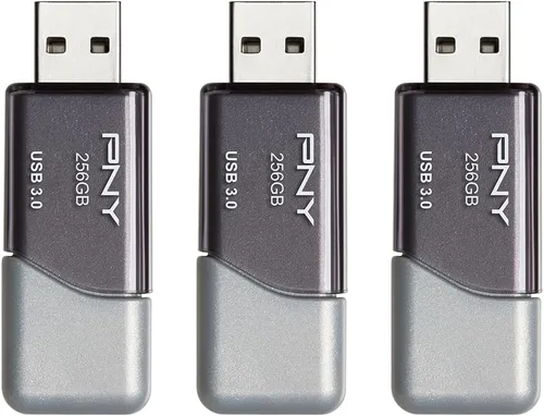 Vista 3 de PNY Unidad USB 3.0 Turbo Attaché 3 de 256 GB, paquete de 3 – Gris, P-FD256X3TBOP-MP, 100 MB/s, Ligera y Duradera - Almacenamiento y Transferencia