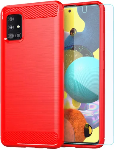 Vista 10 de Funda para Samsung A51 5G con protector de pantalla HD - M MAIKEZI Slim TPU antideslizante (cepillado negro)