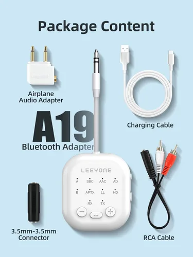 Vista 7 de Receptor transmisor Bluetooth 5.4, transmisor inalámbrico 2 en 1 de baja latencia para avión, TV, PC, interruptor, compatible con emparejamiento