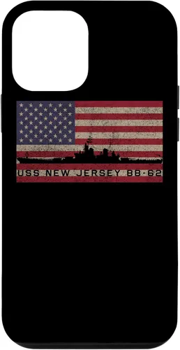 Vista 14 de Funda para iPhone 12 Pro Max USS New Jersey BB-62 WW2 de la bandera estadounidense de EE.UU.