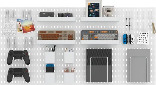 Vista 7 de MULSAME Kit de Combinación de Tablero Perforado, Conjunto de Almacenamiento Montado en Pared con 8 Tableros Perforados y 32 Accesorios Colgantes
