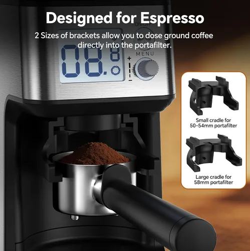 Vista 6 de Molinillo de café cónico, 51 ajustes precisos de molienda automática, pantalla LED inteligente de doble control, 1-12 tazas, con soporte
