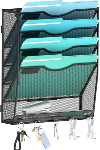 Vista 17 de Gawerk Organizador de archivos de pared colgante de 3 niveles, organizador de papel de correo de malla para colgar carpetas de archivos para oficina