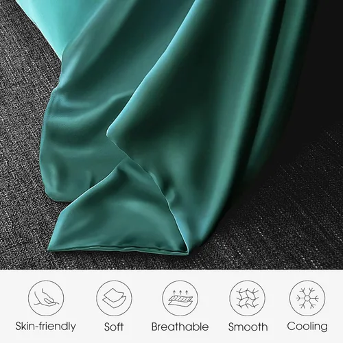 Vista 3 de Juego de 2 fundas de almohada 100% seda de morera tamaño Queen para cabello y piel, juego de 2 seda 6A de alta calidad, suave, transpirable