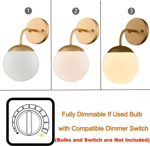 Vista 8 de [Usado] Juego de 2 apliques de pared dorados de estilo nórdico moderno con forma de globo lechoso para tocador de baño