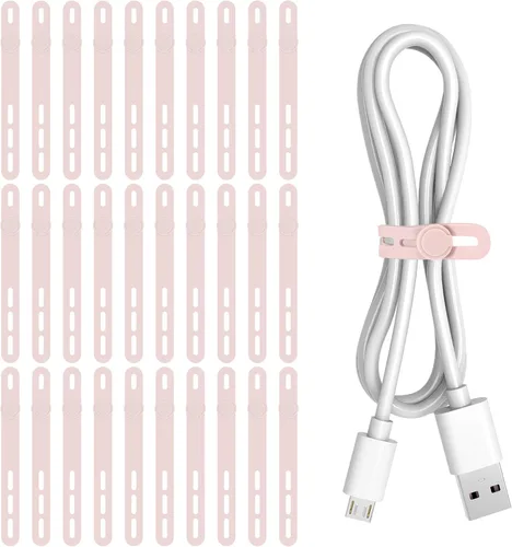 Vista 19 de Donruby 30 bridas de silicona para cables, reutilizables y lavables, con hebillas de bloqueo ajustables, correas de gestión de cables de alta