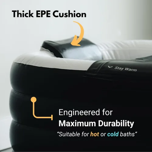 Vista 4 de Alaskey® – Tina portátil inflable para baño de hielo o baños calientes Tina plegable y autosustentable de recuperación para adultos Duradera