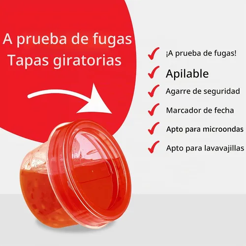 Vista 5 de PLASTICPRO Paquete de 6 recipientes de almacenamiento de alimentos con tapa giratoria con rosca roja, recipientes reutilizables de 4 onzas
