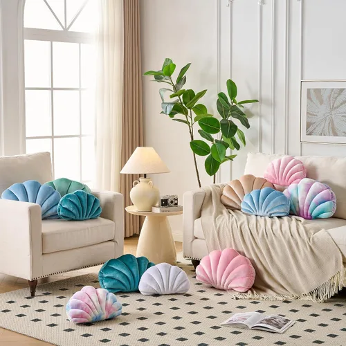 Vista 4 de XIAIJIA Seashell - Almohada decorativa con forma de concha marina, almohada de lanzar con forma de concha, almohada de playa con inserto 3D
