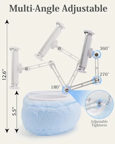 Vista 4 de SHUWEI Almohada para Kindle de regazo, soporte ajustable de aluminio con brazos y cuencos para aperitivos, clip giratorio de 360° para Kindle