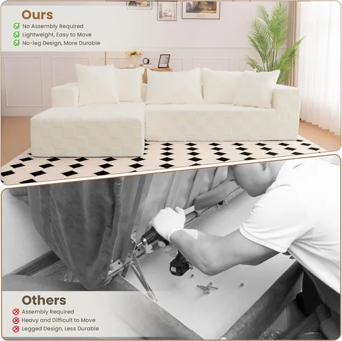 Vista 9 de Sofá modular seccional, sofá deshuesado en forma de L de 108 pulgadas con asiento profundo, sofá nube de pana para sala de estar, dormitorio,