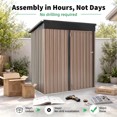 Vista 2 de AECOJOY Cobertizo de almacenamiento de metal para exteriores de 3 x 5 pies, cobertizo de herramientas de jardín resistente con puerta de gran