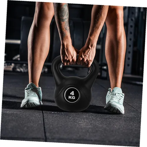 Vista 8 de NOLITOY Pesa rusa negra con mango antideslizante de PVC para entrenamiento de fuerza de fitness en el hogar, pesas rusas fijas de plástico PE