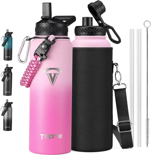 Vista 38 de Topre Botella de agua aislada de 32 onzas, botella de agua al vacío de acero inoxidable, sin BPA y a prueba de fugas - con asa de paracord, correa