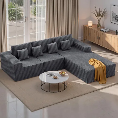 Vista 16 de Sofás modulares seccionales de nube de 111 pulgadas con chaise en forma de L, sofá sin estructura tapizado de asiento profundo para sala de estar