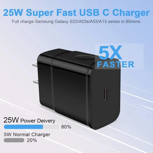 Vista 5 de Cargador súper rápido tipo C, cargador de pared USB C de 25 W de carga rápida para Samsung Galaxy S25 Ultra/S24