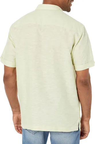 Vista 2 de Cubavera Camisa abotonada de manga corta con panel bordado de cachemira para hombre