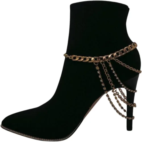 Vista 5 de Pulsera de cadena de botas de joyería occidental para mujer, pulsera de metal dorado, tobillera con múltiples hebras, Metal