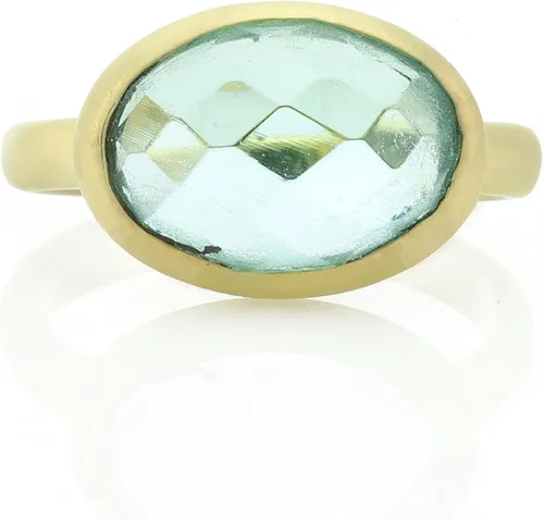 Vista 3 de Brushed Gold Blue Topaz Ring - Bezel Oval Cut Gemstone - Stackable 14k Ring - Semiprecious November Birthstone for Women
