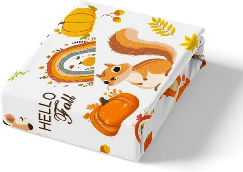 Vista 5 de Juego de funda de edredón de otoño, tamaño individual, diseño de hojas de calabaza, dibujos animados, arcoíris, zorro, oso, ciervo, para niños