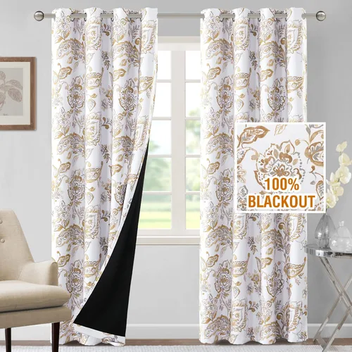 Vista 47 de H.VERSAILTEX - Cortinas 100% blackout con estampado floral de cattleyas, 45 pulgadas de largo, juego de 2 paneles térmicos con forro negro, a prueba