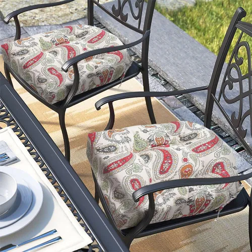 Vista 10 de Magpie Fabrics Juego de 2 cojines de asiento capitoné para exteriores e interiores con lazos, 19 x 19 pulgadas, impermeables, para silla de patio