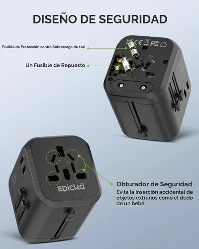 Vista 6 de EPICKA PD 35W Adaptador de viaje universal, 2AC/2USB-C/3USB-A