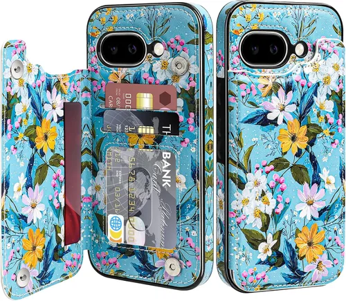 Vista 17 de Bizzib para Google Pixel 6A Funda de cuero tipo cartera con tarjetero, cubierta tipo libro con pata de pie, cierre magnético, funda protectora a