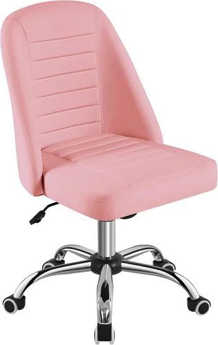 Vista 12 de Yaheetech - Silla de escritorio de piel sintética negra sin brazos, giratoria ajustable