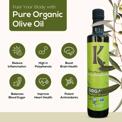 Vista 4 de Aceite de Oliva griego orgánico extra virgen Kasandrinos (botella de 17 oz)