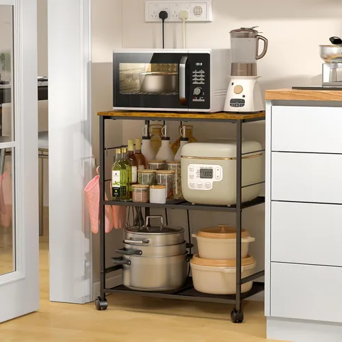 Vista 2 de ThreeHio Carrito de microondas de cocina rodante, soporte de mesa de microondas de 3 niveles con almacenamiento, carrito de cocina con ruedas