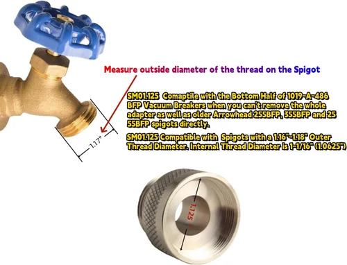 Vista 3 de DEWHEL SM01.125 Adaptador de disyuntor de vacío compatible con Arrowhead PK1360 Válvula antisifón Incluye arandela de goma