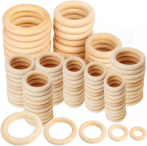 Vista 5 de 25 anillos de madera natural de 2.756 in, anillo de madera de macramé liso sin terminar, círculos de madera para manualidades, colgante de anillo
