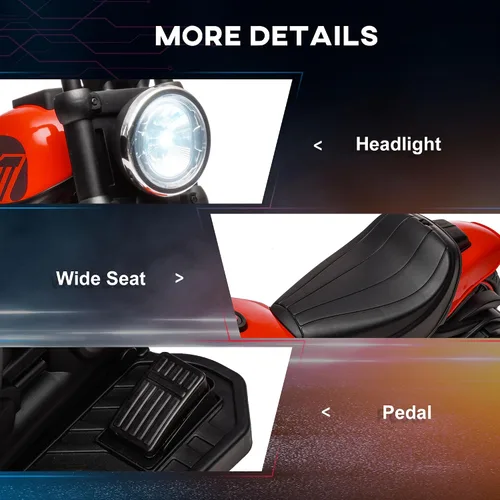 Vista 6 de Aosom Motocicleta para niños con ruedas de entrenamiento, juguete de 6V para montar para niños de 18 a 48 meses, motocicleta a batería para niños