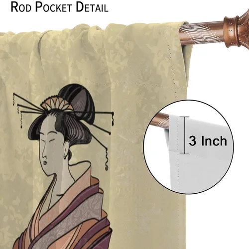 Vista 6 de Cortinas de estilo japonés, Kyoto Geisha Girls Asian Ink Painting - Cortinas de tela de poliéster con estampado de Japón antiguo para dormitorio