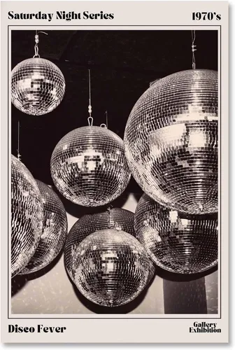 Vista 17 de Arte de pared de moda en blanco y negro retro de los años 70, Saturday Night Disco Fever Magazine, póster de revista Funky Feminist Bar Cart