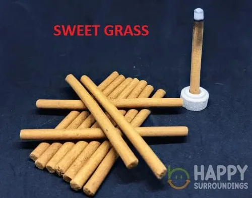 Vista 2 de Sweet Grass - Palitos de incienso (25 varillas con soporte), 100% natural sin bambú, varillas de incienso de Navidad, incienso tradicional indio