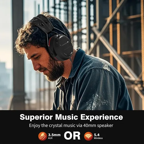 Vista 6 de Auriculares de gel de protección auditiva Bluetooth 5.4 con batería recargable de 1200 mAh, tiempo de trabajo de 120 horas, SNR de 30 dB, orejeras