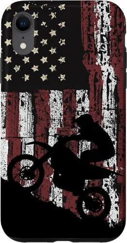 Vista 25 de Motocross Dirt Track Racing - Carcasa para iPhone 17, diseño de bandera de EE. UU., estilo vintage