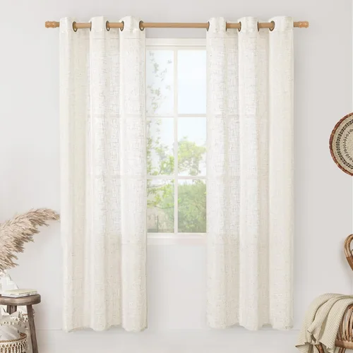 Vista 205 de LAMIT Cortinas de lino marrón caramelo para sala de estar, 84 pulgadas, de lino sintético, texturizado, filtrante de luz, paneles de privacidad