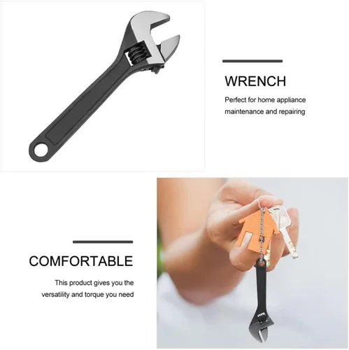 Vista 3 de Mini llave ajustable de 4 pulgadas y 2.5 pulgadas, llave negra con herramienta de moleteado manual de cadena para mantenimiento de reparación