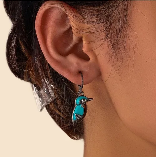 Vista 6 de Aretes ovalados grandes de metal turquesa natural, aretes de lágrima, estilo vintage, delicados aretes de aro bohemios para mujeres-G, Metal Piedra